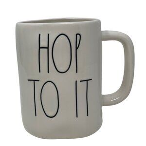 Rae Dunn Hop To It Ceramic Coffee Mug Cup Easter Spring Large White Minimalist